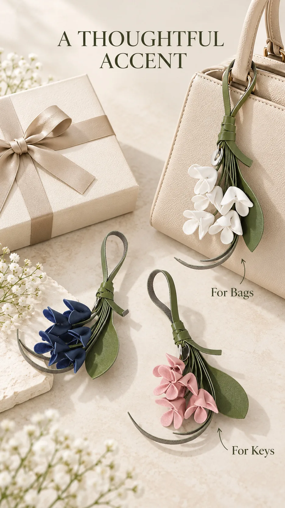 European Style Fashionable Osmanthus Flower Keychain PU Cute Bag Pendant High-end Feel product detail 8