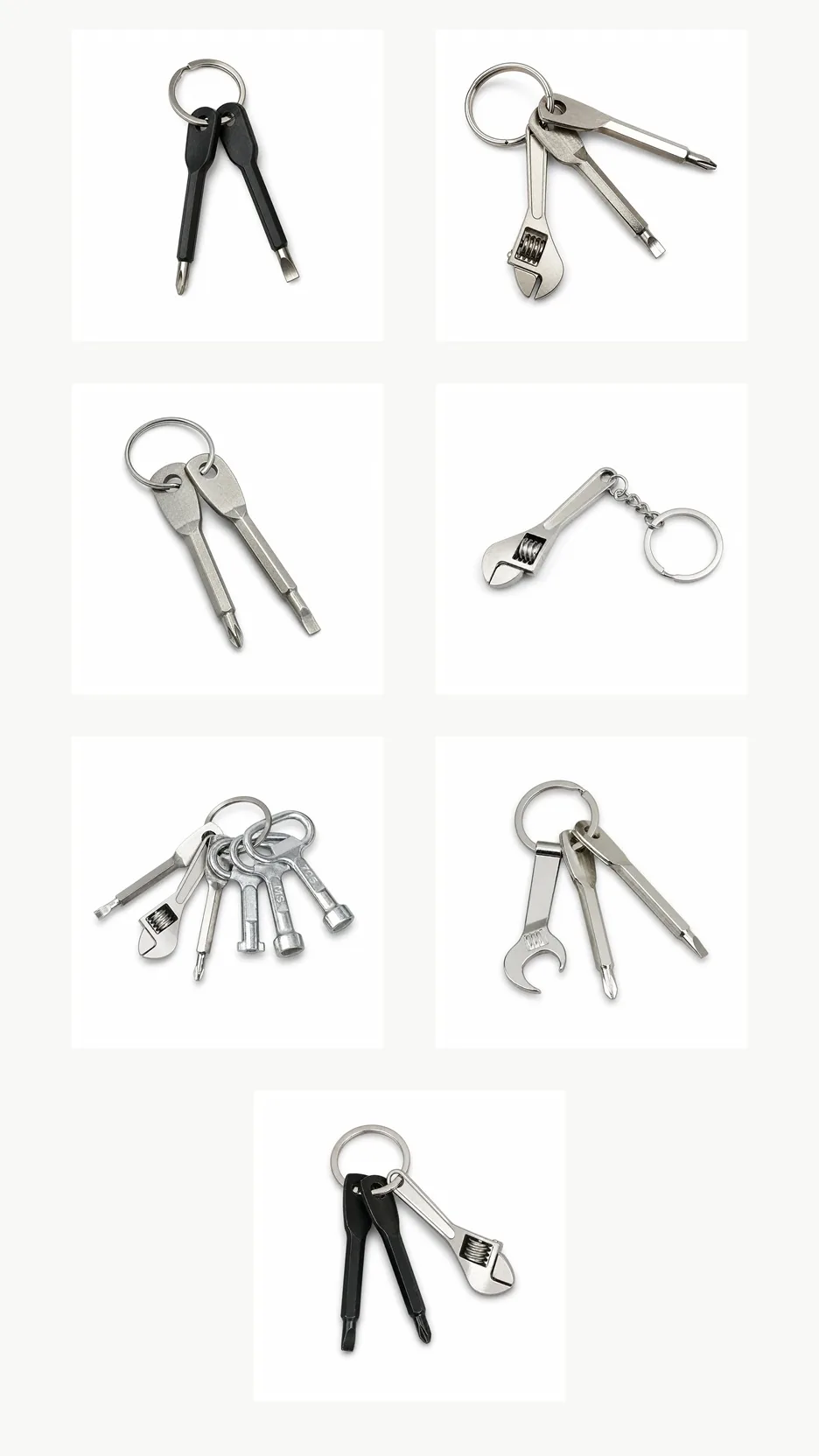 Mini Portable Metal Keychain Tool Set with Adjustable Wrench and Screwdriver Bits product detail 5