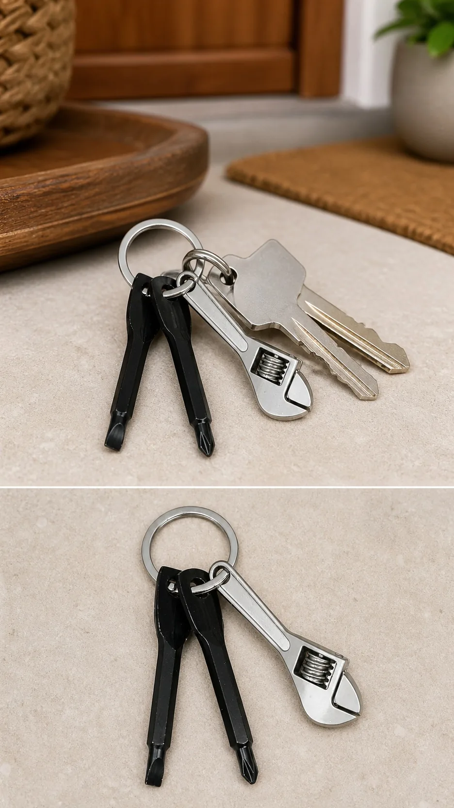Mini Portable Metal Keychain Tool Set with Adjustable Wrench and Screwdriver Bits product detail 6