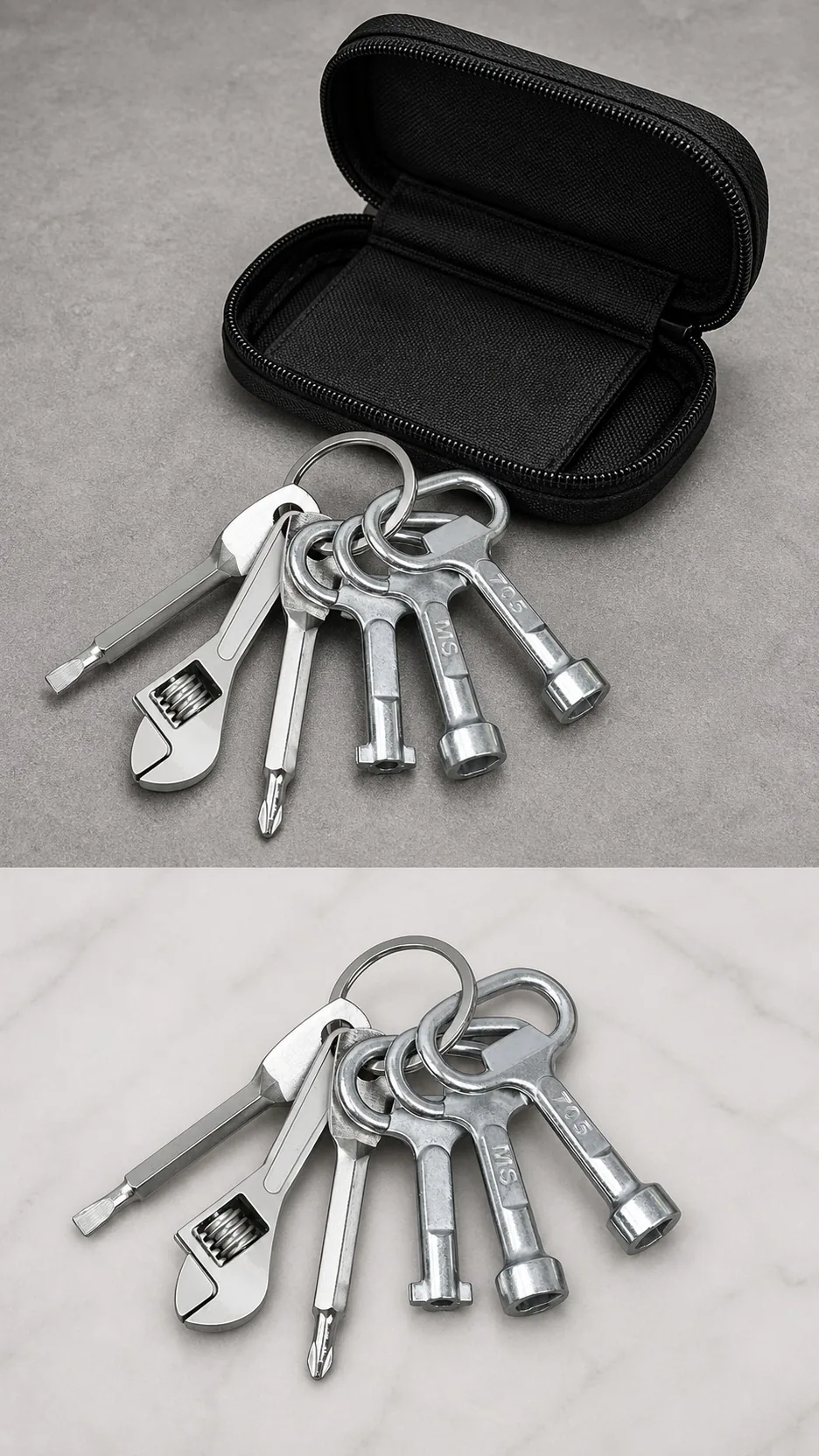 Mini Portable Metal Keychain Tool Set with Adjustable Wrench and Screwdriver Bits product detail 7